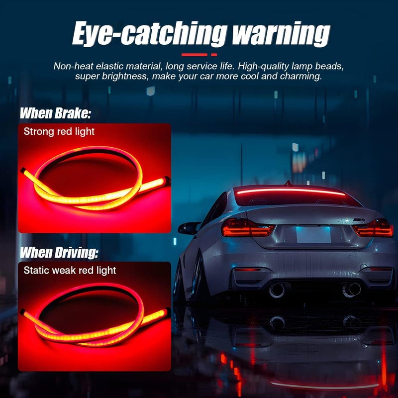 HIPOPY Car LED Brake LED Strip Light, 35inch 144LED DC12V High Mount Stop Brake Light Bar, Rear Window Warning Signal Light for Vehicles Trucks Cars - Image 3